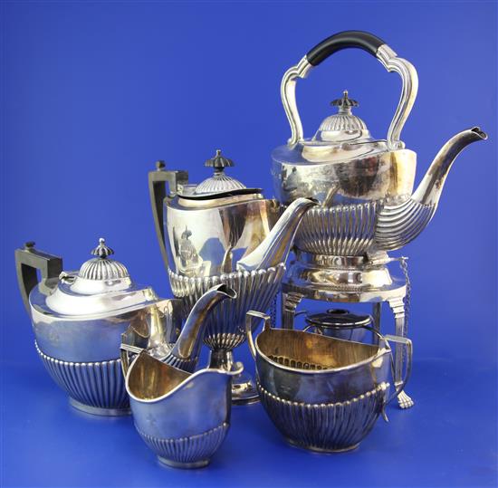 A matched Edwardian silver five piece tea and coffee service, gross 74.5 oz.